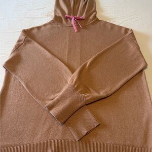 Boden Tan Hoodie Sweater with Pink Drawstring
